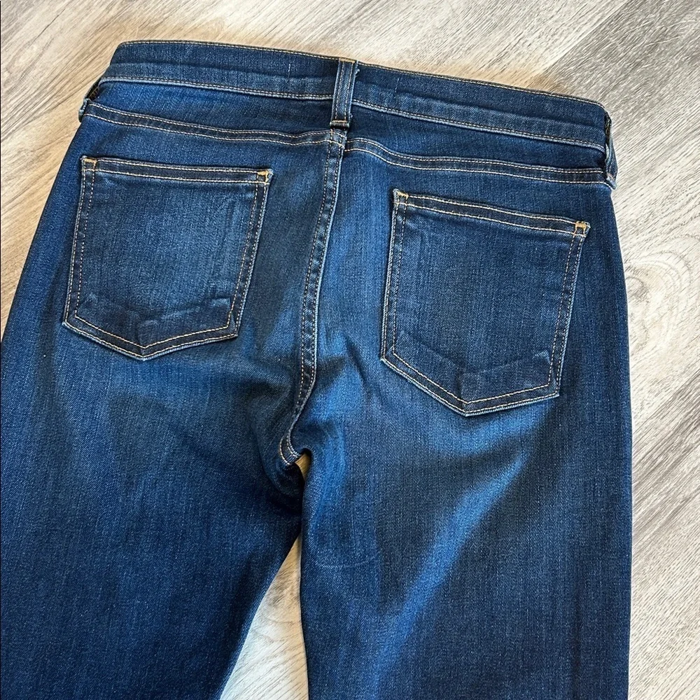 Veronica Beard Brooke 8.5” Low Rise Skinny Jean Dark Wash Gold Stitch Denim | 26